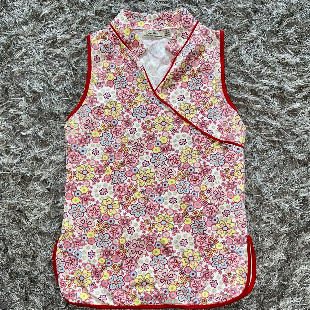 Pink Floral Collared Tank Top